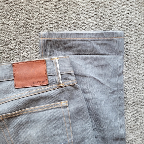 Gustin men's light grey denim size W38 L34 slim fit raw button fly - Picture 4 of 16